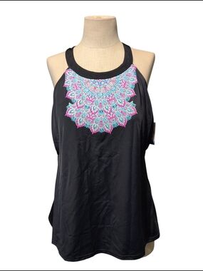 Nwt American Beach Swimwear Halter Tankini Top with Pink & Blue Mandala 18W